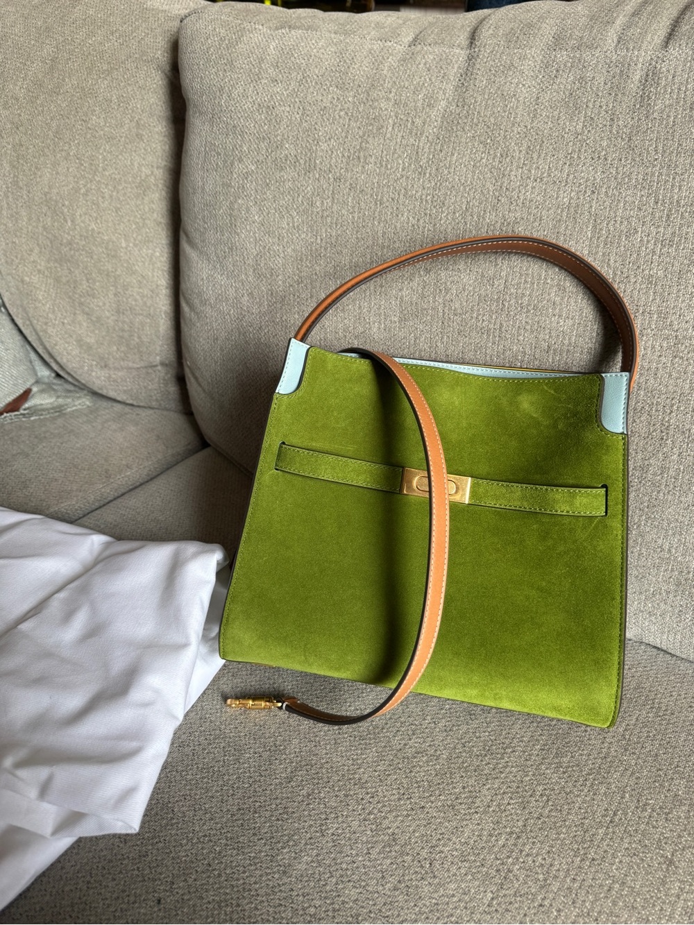 Tory Burch Lee Radziwill Runway Green Suede - Picture 2 of 5